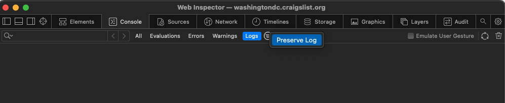 The &lsquo;Preserve Log&rsquo; option will prevent logs from being cleared when a new page loads